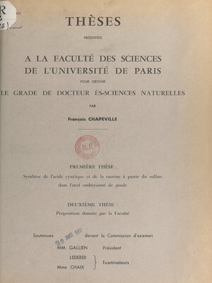 cover image of Synthèse de l'acide cystéique et de la taurine à partir du sulfate dans l'œuf embryonné de poule